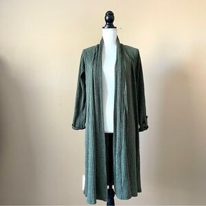 SIMPLICITY | Green Ribbed Roll Tab Knit Sweater Cardigan Sz L